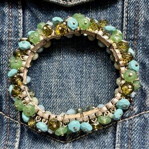 Expandable Bead Cluster Bracelet Turquoise Green Stretch Vintage